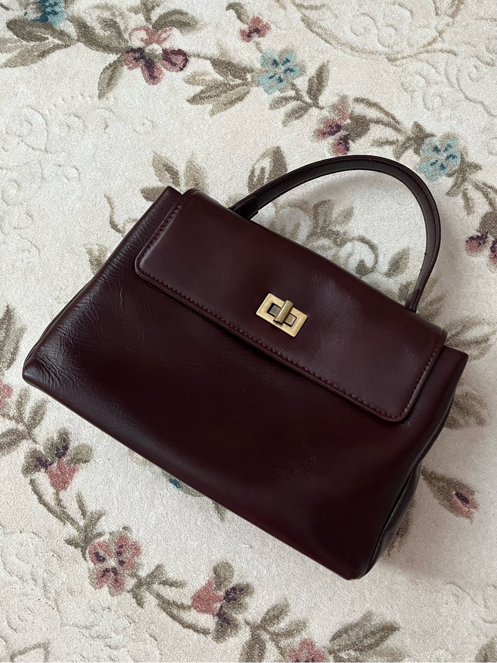 Classic Structured Top-Handle Bag in Deep Burgundy